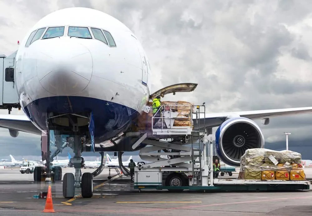 Cargo aircraft loaded at dusk